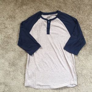 Mens henley baseball t shirt in navy and tan